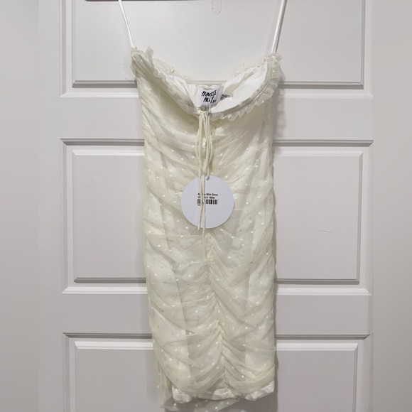 Tiger Mist Dresses & Skirts - Ivory Polka dots Strapless Ruched Mini Dress